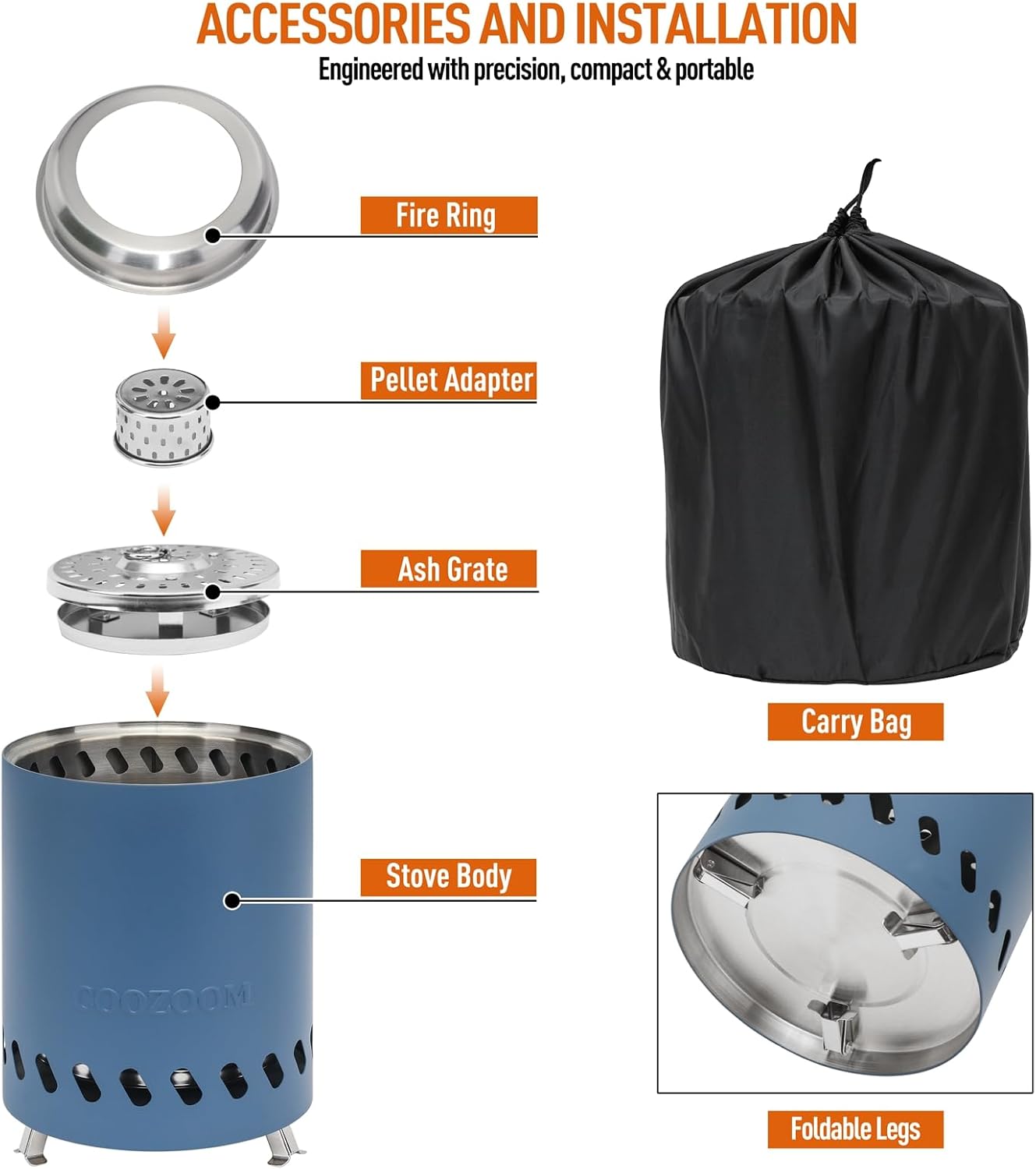 Chimenea portátil de mesa 8 “x 5.5” Mini estufa de acero inoxidable para exteriores con soporte, hoguera de mesa de bajo consumo de humo alimentado