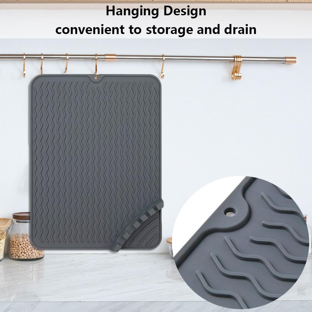 Alfombrillas de silicona para secar platos con soporte para utensilios, tapete de secado de platos resistente al calor para encimera de cocina,
