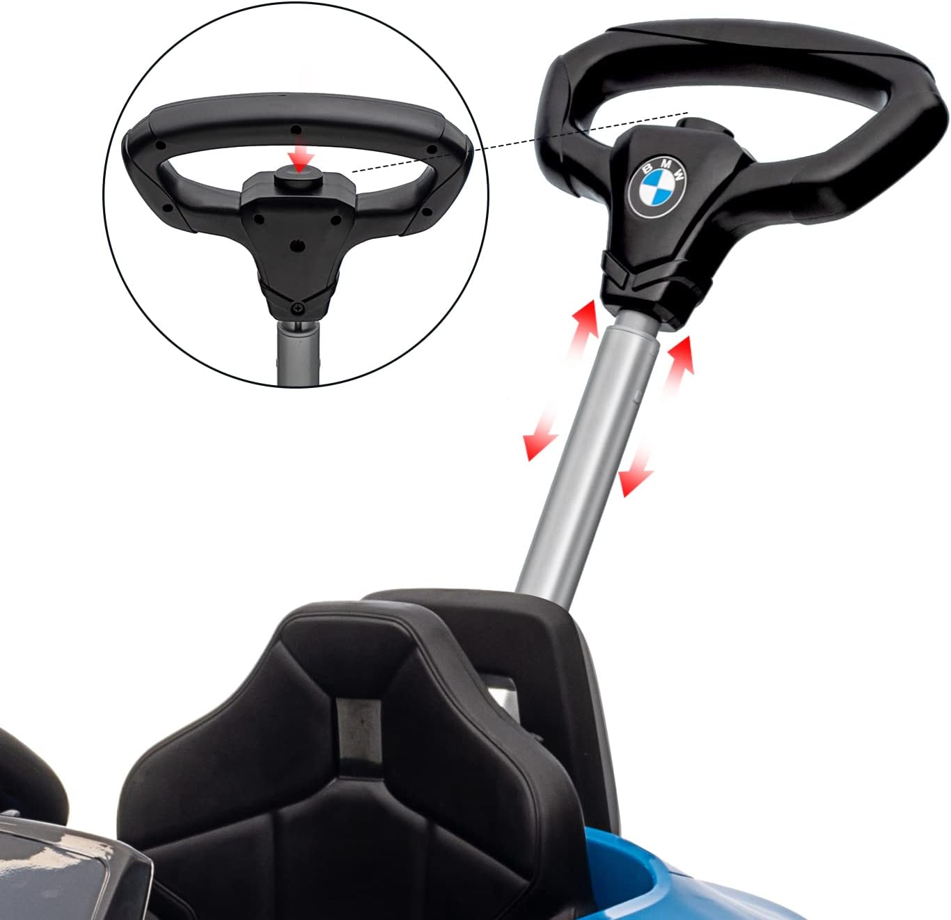 Automóvil de empuje para niños de 1 a 5 años, auto de empuje BMW Z4 con licencia con varilla de empuje ajustable, música de bocina, rueda