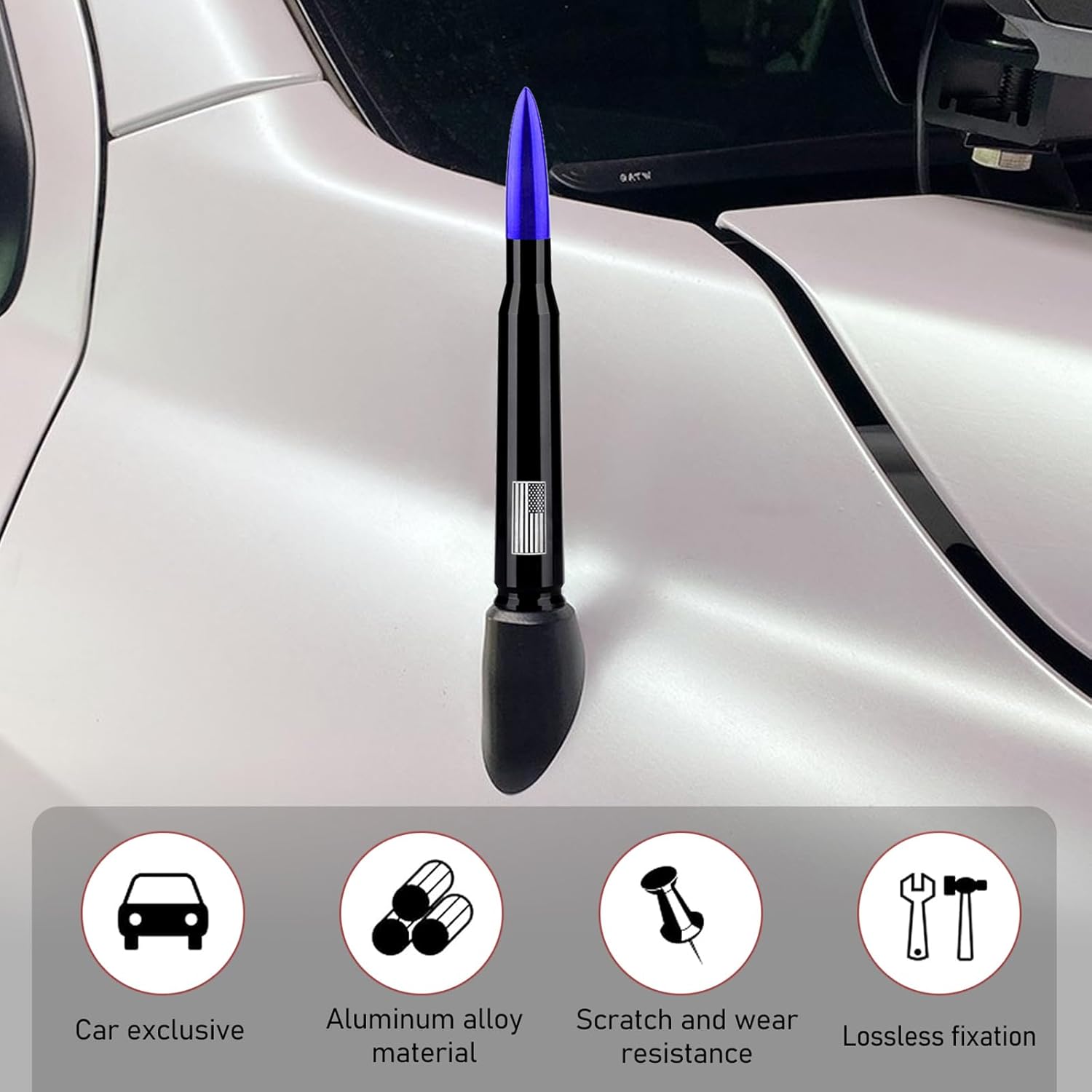 1 antena de repuesto de bala para automóvil, 10 tornillos, 2 arandelas, 1 antena antirrobo de metal compatible con Ford F150 Wrangler, Jeep,