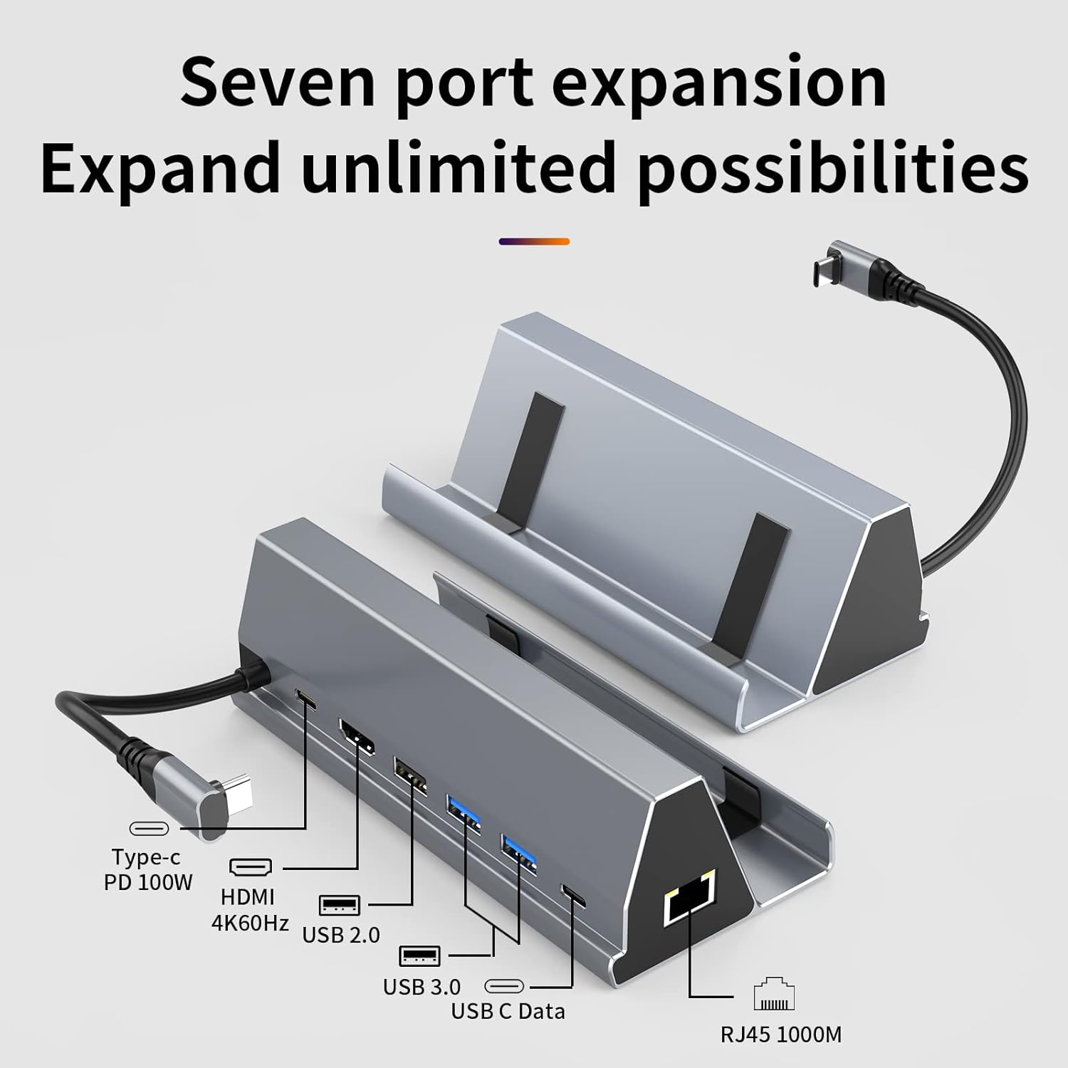Margal Base para cubierta de vapor, estación de acoplamiento compatible con Steam Deck, 7 en 1 Stream Deck Dock con HDMI 2.0 4K 60HZ, Gigabit