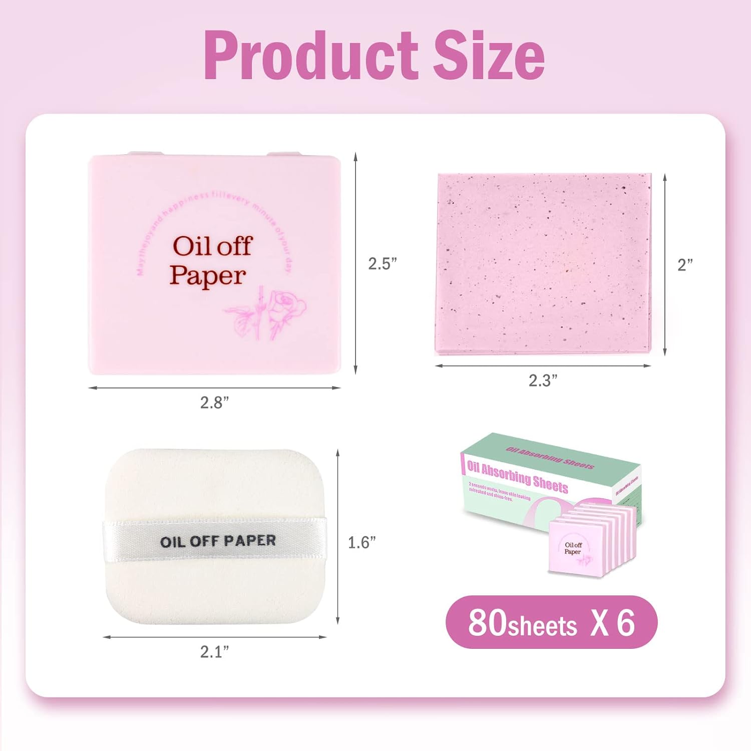 480 piezas6 cajas de hojas absorbentes de aceite para la cara, hojas de secado de aceite facial con estuche de espejo portátil y soplo de maquillaje