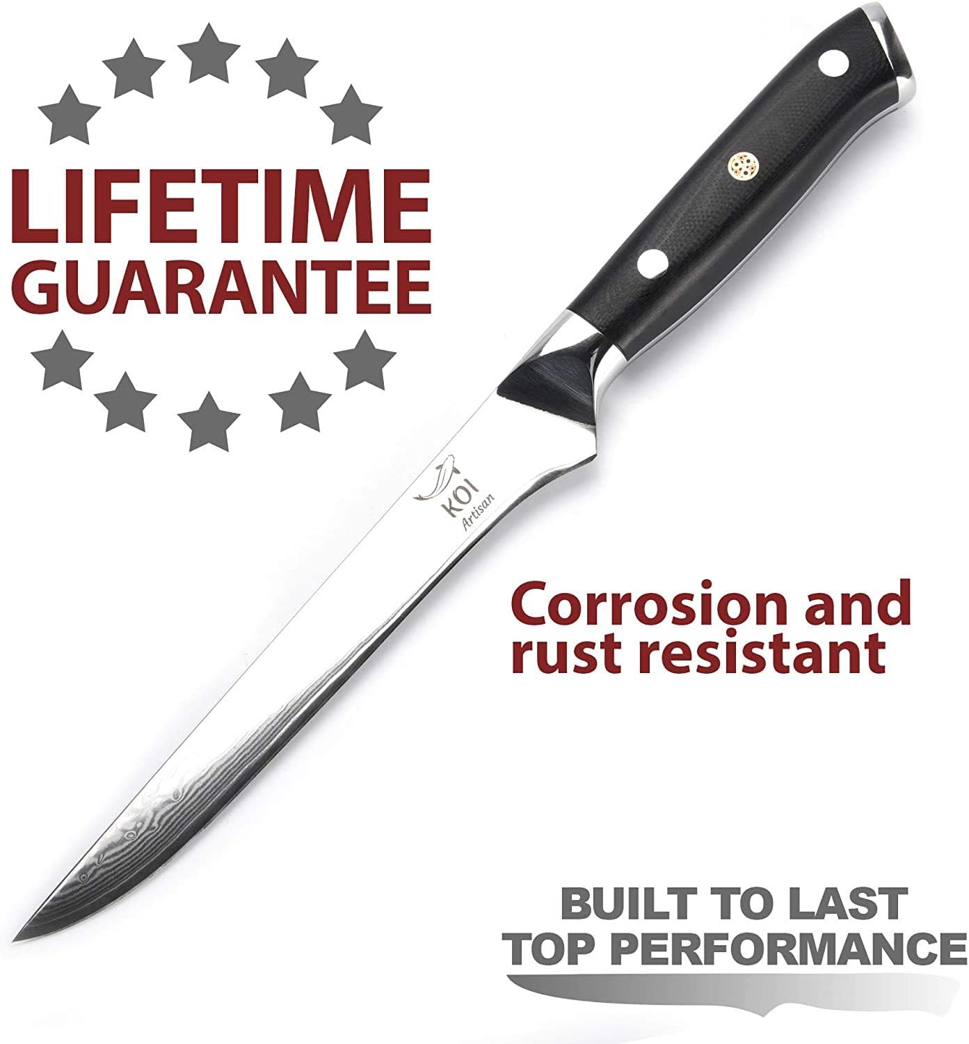 KOI ARTISAN Cuchillo de fileteado para deshuesar, cuchillo de fileteado de hoja de 6 pulgadas, cuchillo de carnicero para deshuesar pescado y carne,