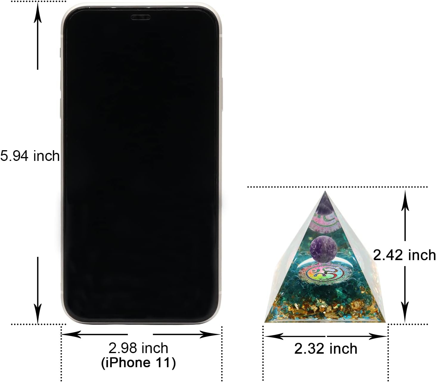 Cristal de pirámide de orgón de chakras, pirámide de cristal EMF para decoración de cristales curativos, pirámide de orgón de amatista (chakra de