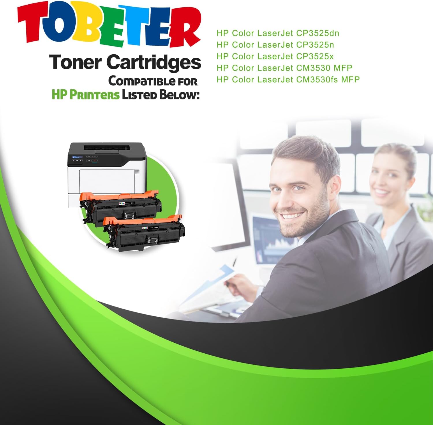 ToBeter Cartucho de tóner compatible 504A para HP 504A CE250A para impresoras MFP Color Laserjet CP3525 CP3525N CP3525DN CP3525X CM3530 CM3530FS MFP