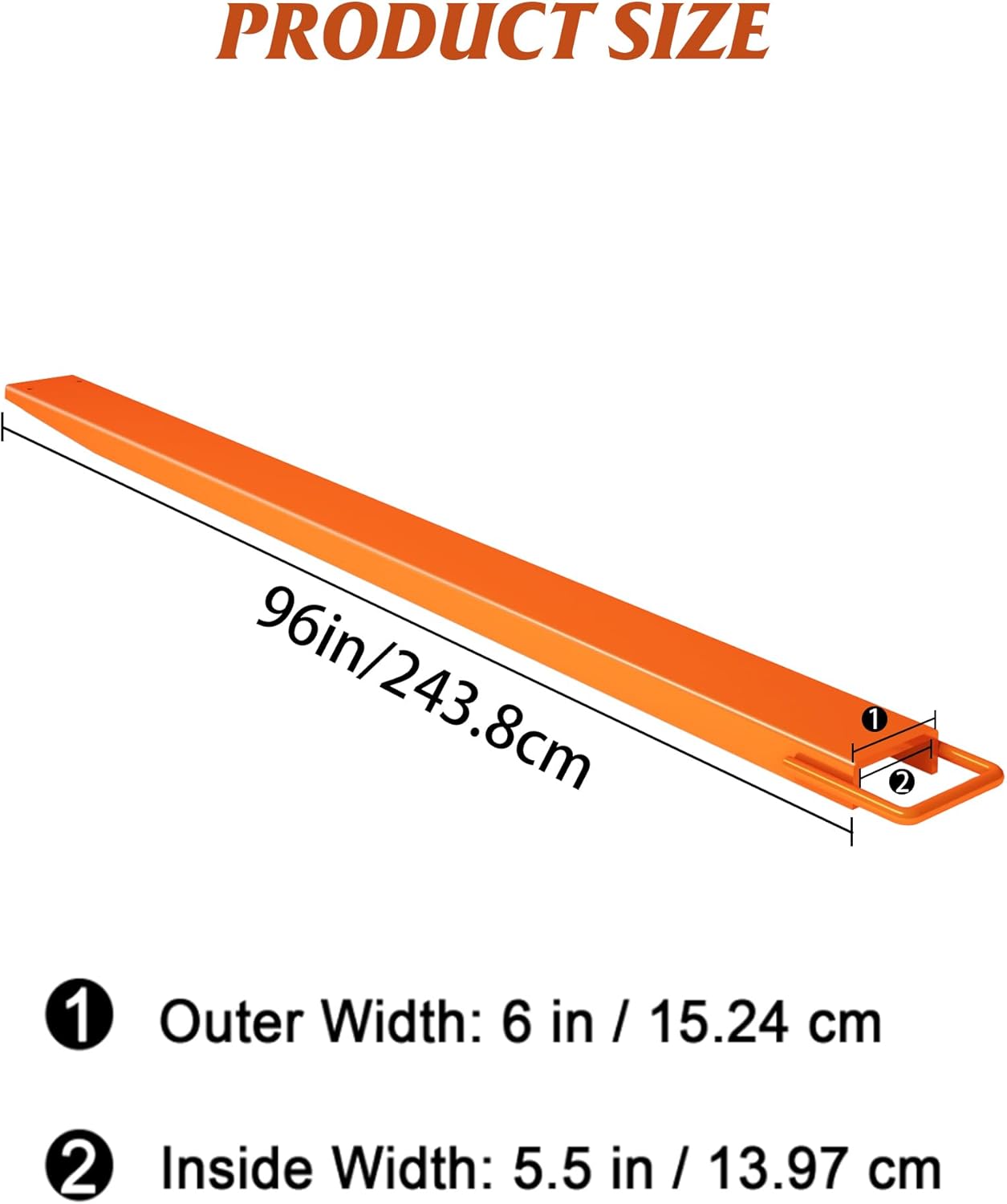Extensiones de horquillas para carretillas elevadoras, extensiones de carretilla elevadora de acero resistente de 96 pulgadas de longitud, 1 par