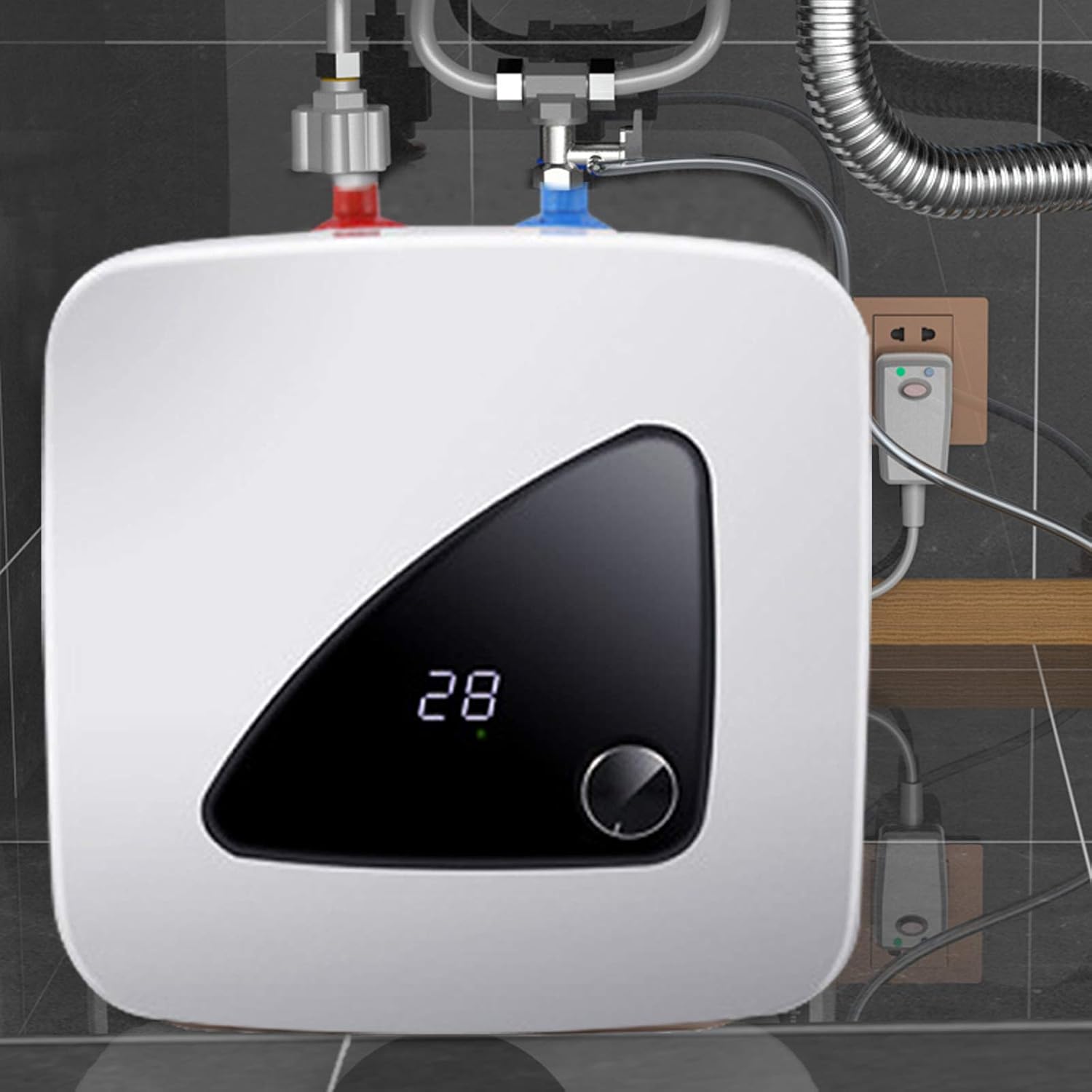 Calentador de agua eléctrico de 110 V para cocina, hogar, 8 L, gran tanque de agua caliente para cocina, grifo de lavado de cocina, acero inoxidable