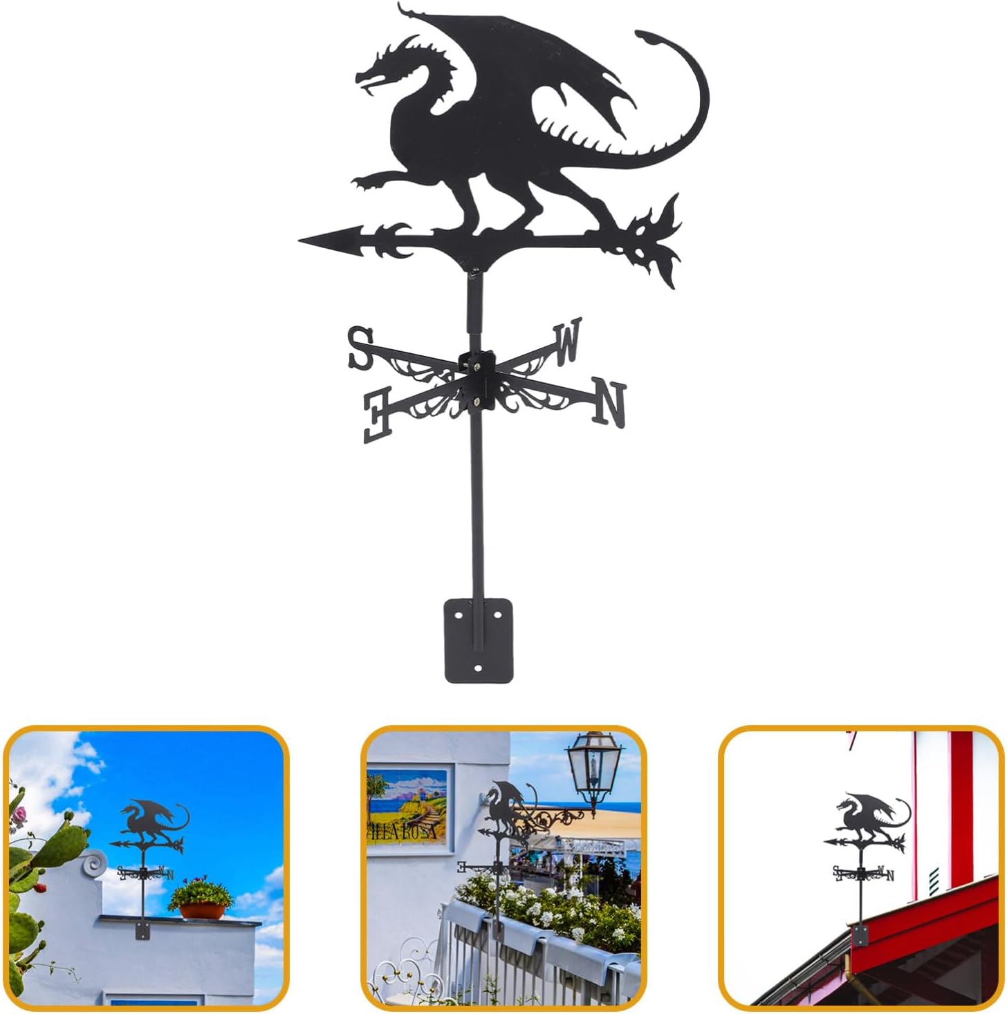 HANABASS Decoración de Halloween para exteriores, veleta de dragón, veleta de metal, instrumento de medición de dirección del viento, estaca de