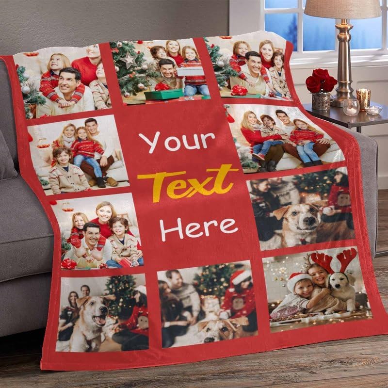 YESCUSTOM Manta de fotos personalizada con 10 textos de fotos, fabricada en Estados Unidos, regalo para familiares, amigos, amantes para cumpleaños,