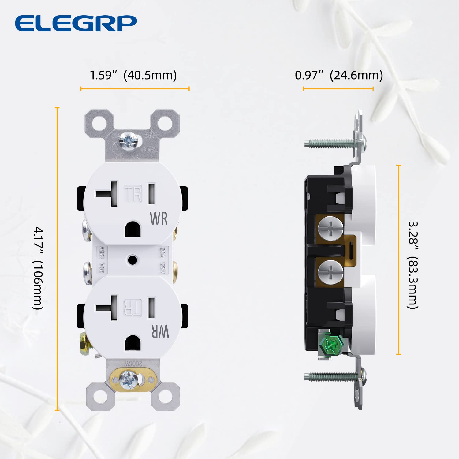 ELEGRP Receptáculo dúplex de 20 amperios y 125 V, toma de corriente eléctrica estándar, resistente a manipulaciones TR y resistente a la intemperie