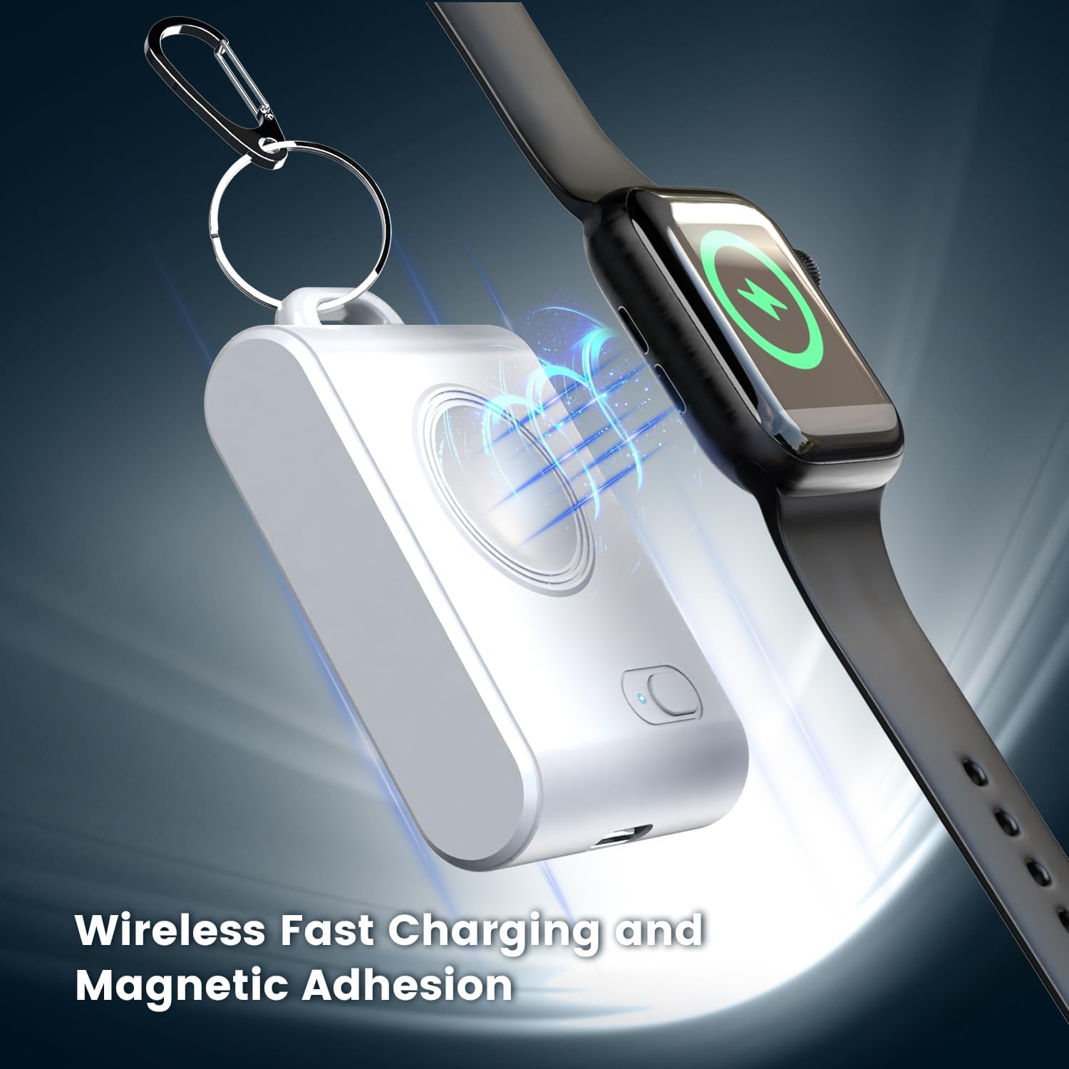 Cargador inalámbrico portátil para Apple Watch, llavero inteligente de 2000 mAh, cargador de batería mini Power Emergency Pod Compact Magnetic