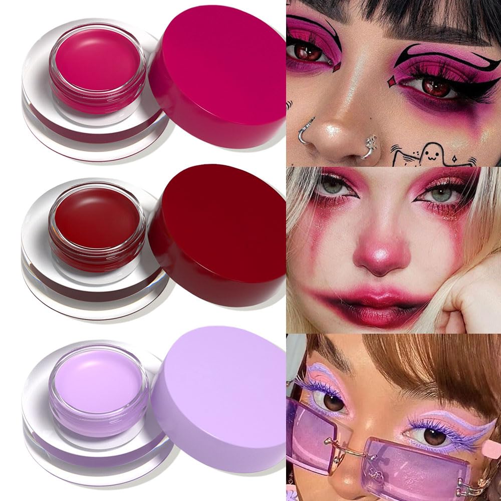 evpct Delineador de ojos de gel rosa rojo oscuro, morado claro, impermeable, a prueba de manchas, crema para cejas, juego de pomadas con pinceles