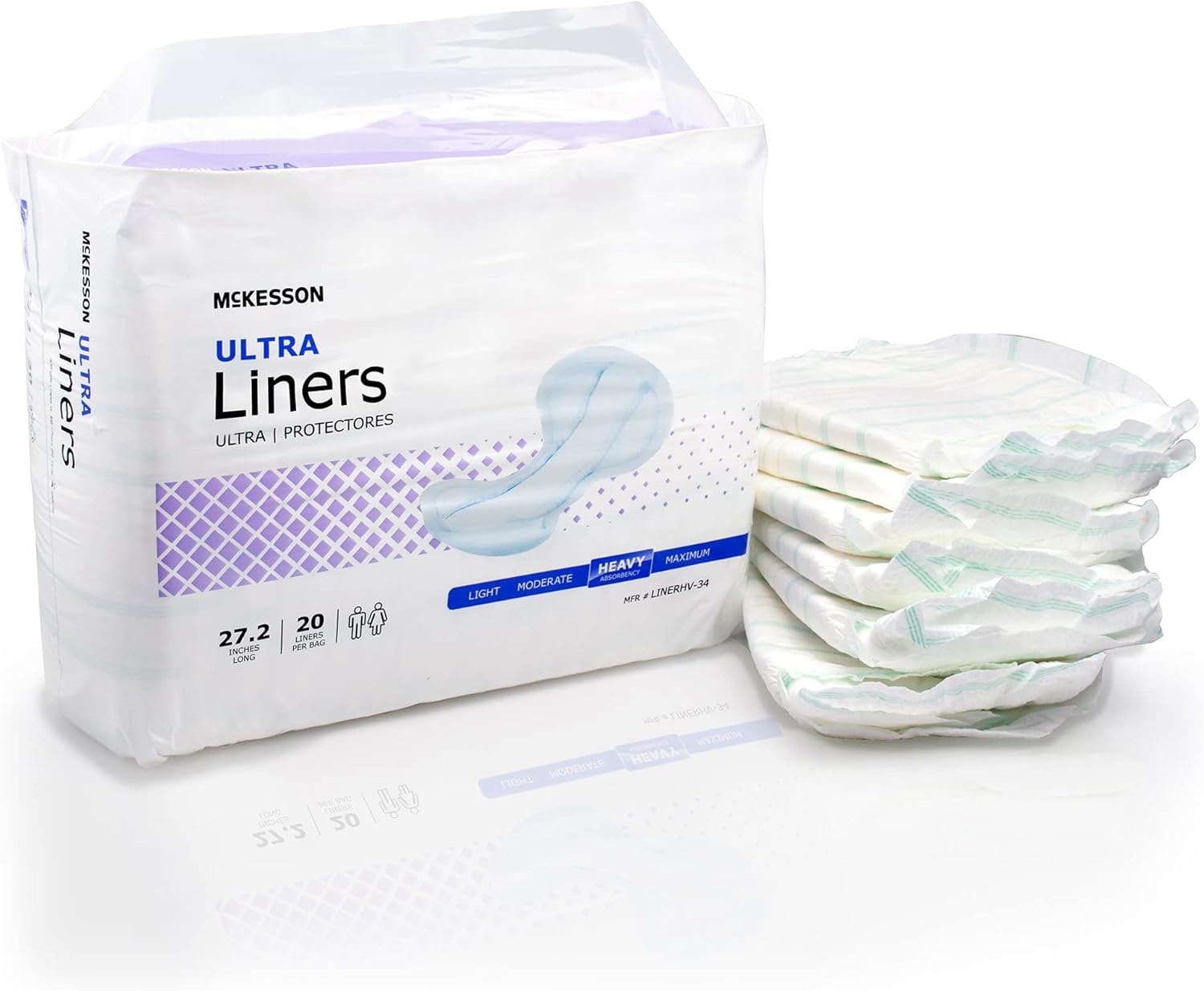McKesson Ultra – Revestimientos para incontinencia  Absorción pesada, contorneados, unisex, para adultos, talla única, 27 15 pulgadas de largo, 20