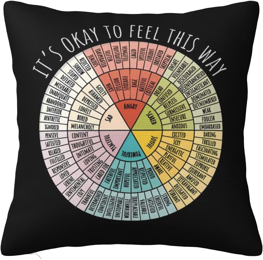 Wheel of Emotions – Funda de almohada para terapia, consejería, oficina, sofá, dormitorio, decoración del hogar, regalos temáticos de salud mental