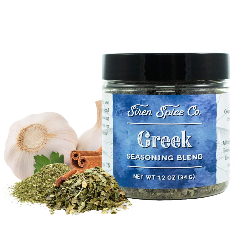 Siren Spice Condimento griego  Mezcla de orégano, ajo, hierba de eneldo, canela, menta, hojuelas de chile, nuez moscada. Mezclas de especias hechas