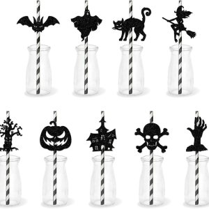27 popotes de papel de Halloween, diseño de calabaza, murciélago, esqueleto, gato, bruja, castillo, calcomanía, pajitas desechables, pajitas de 27 popotes de papel de Halloween, diseño de calabaza, murciélago, esqueleto, gato, bruja, castillo, calcomanía, pajitas desechables, pajitas de