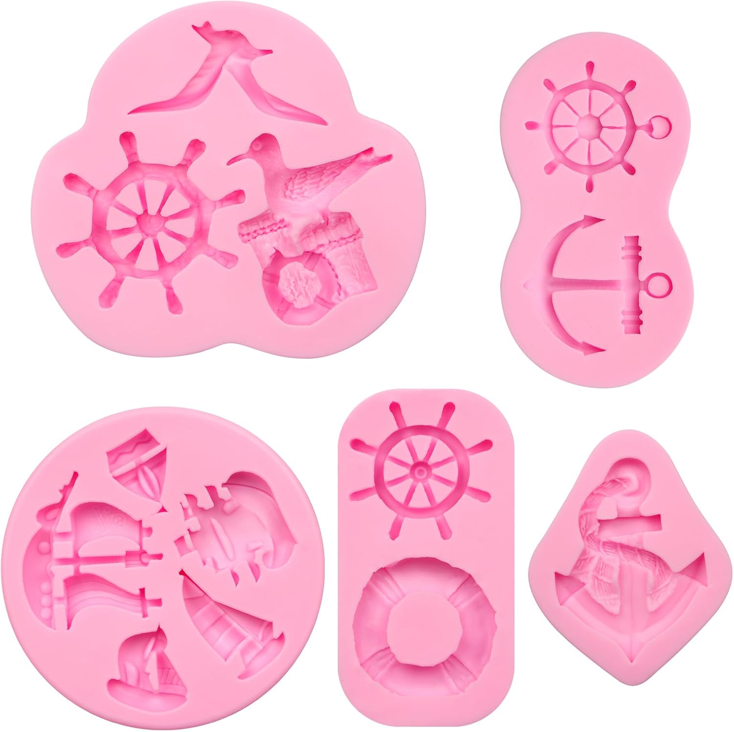 Moldes de silicona para timón de ancla, moldes para fondant de gancho para barco de vela, gaviota salvavidas de chocolate, moldes para hornear para