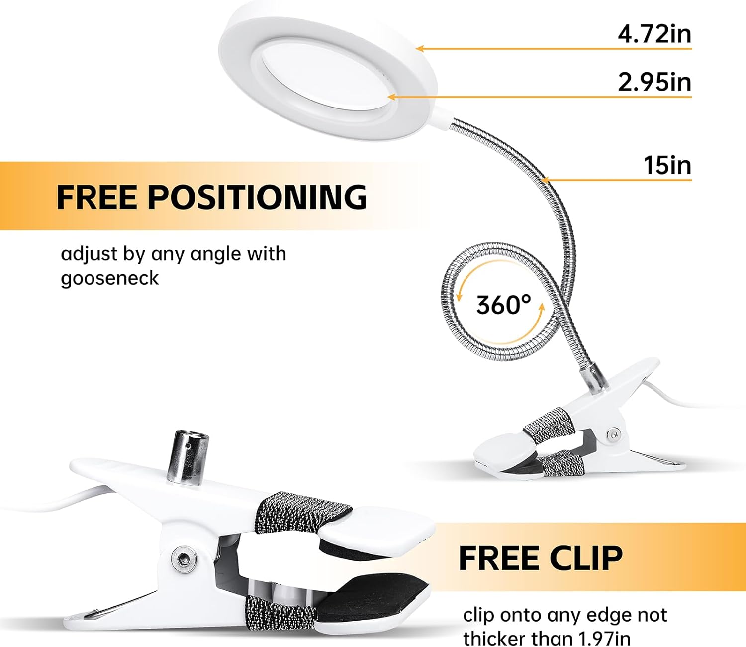 5 lupas con luz, luz de clip de 10 W, lámpara de escritorio de 48 luces LED, 3 modos de luz regulable, lámpara de lupa iluminada con cuello de cisne