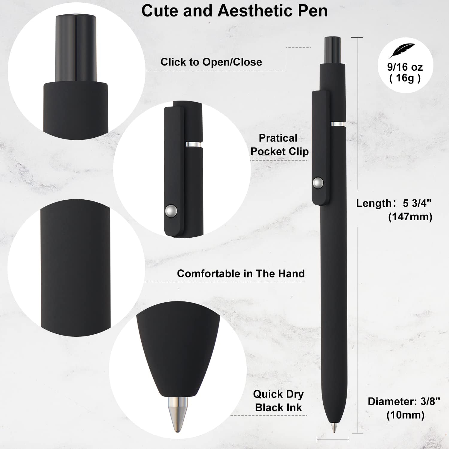 LINFANC Paquete de 6 bolígrafos de gel, bolígrafos de tinta negra, bolígrafos de escritura suave de punta fina, bolígrafos lindos de tacto suave,