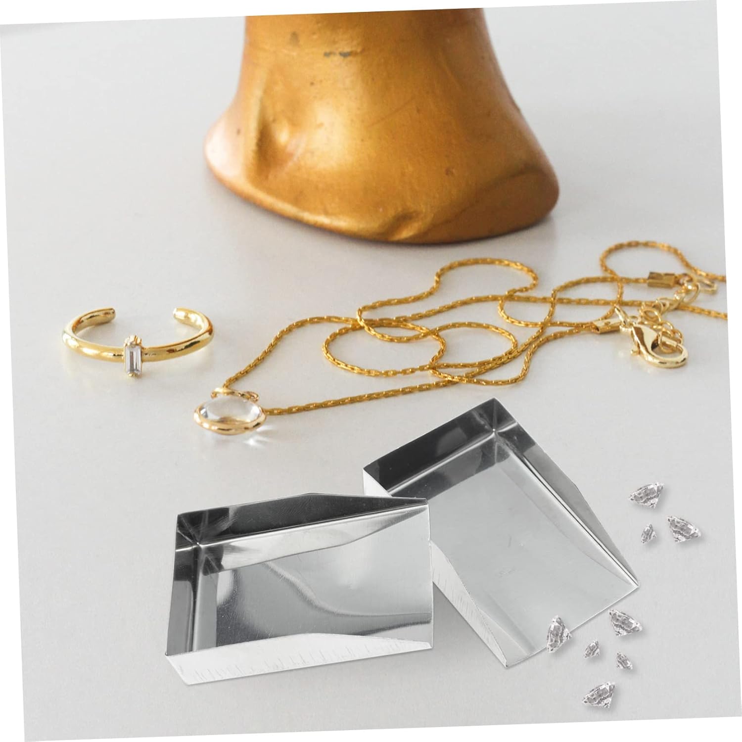 STOBAZA 4 piezas de palas de gemas sin orejas, palas de polvo dorado, cuchara de té, mini alfombrilla de cuentas de diamante, bandeja de cuentas