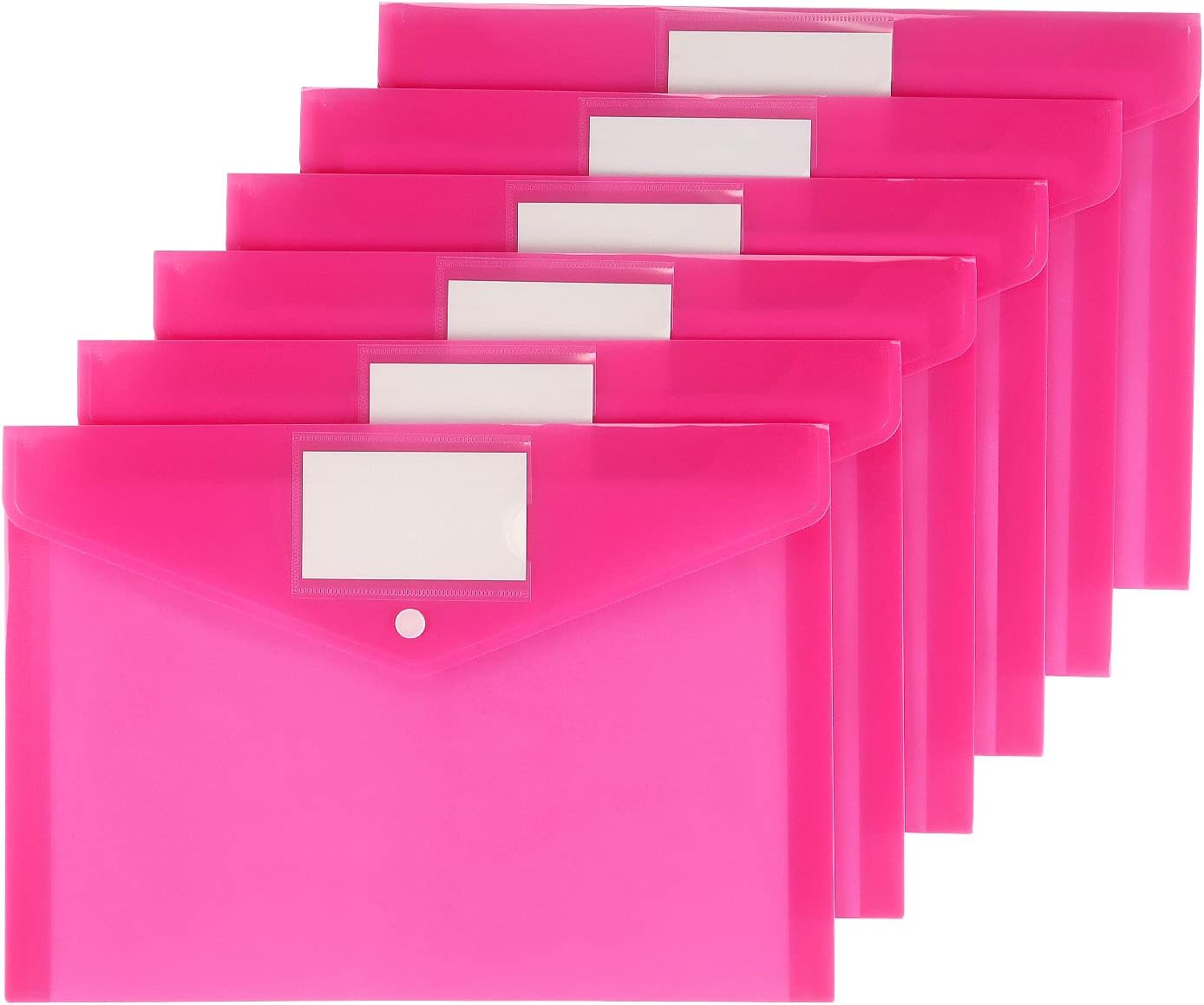 Paquete de 6 carpetas transparentes para documentos, sobres de plástico de polietileno con bolsillo para etiquetas y botón a presión para