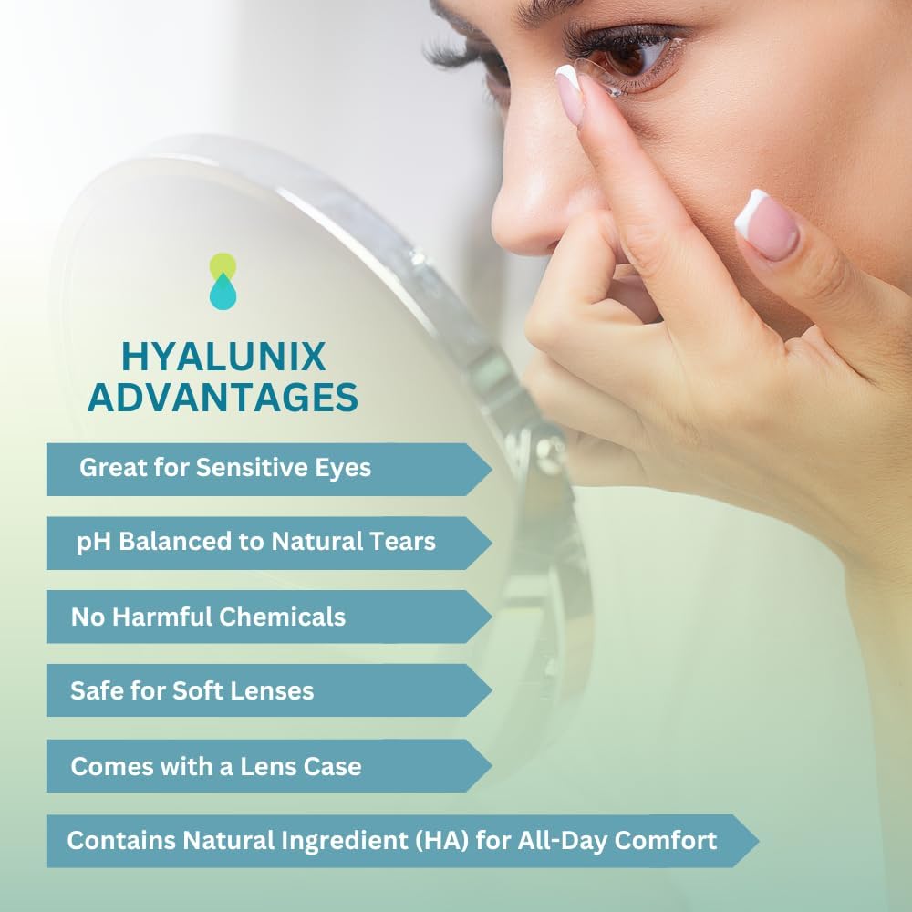 Hyalunix (4 unidades) 12 onzas líquidas  Solución de contacto multiusos para lentes de contacto  Hidratación mejorada para mayor comodidad,