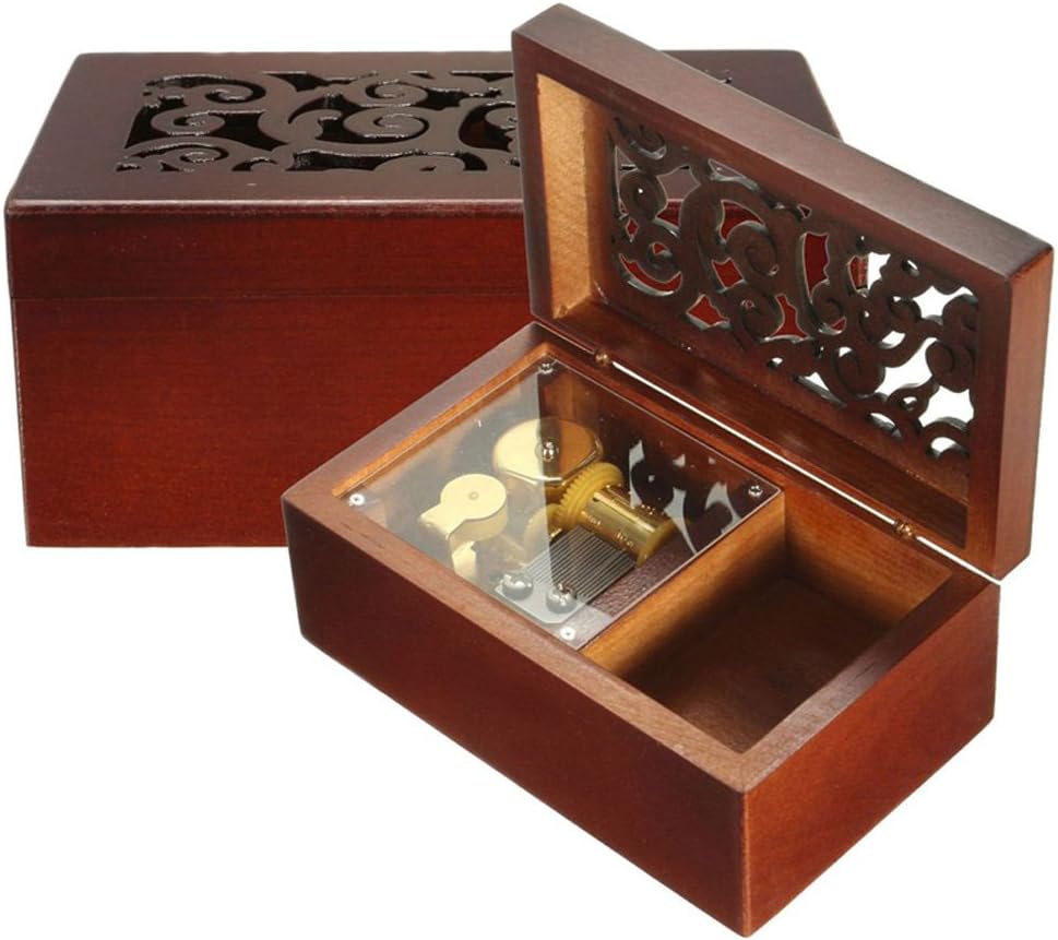 Caja musical de madera grabada antigua, caja musical de piel Elise, con movimiento chapado en oro, rectángulo