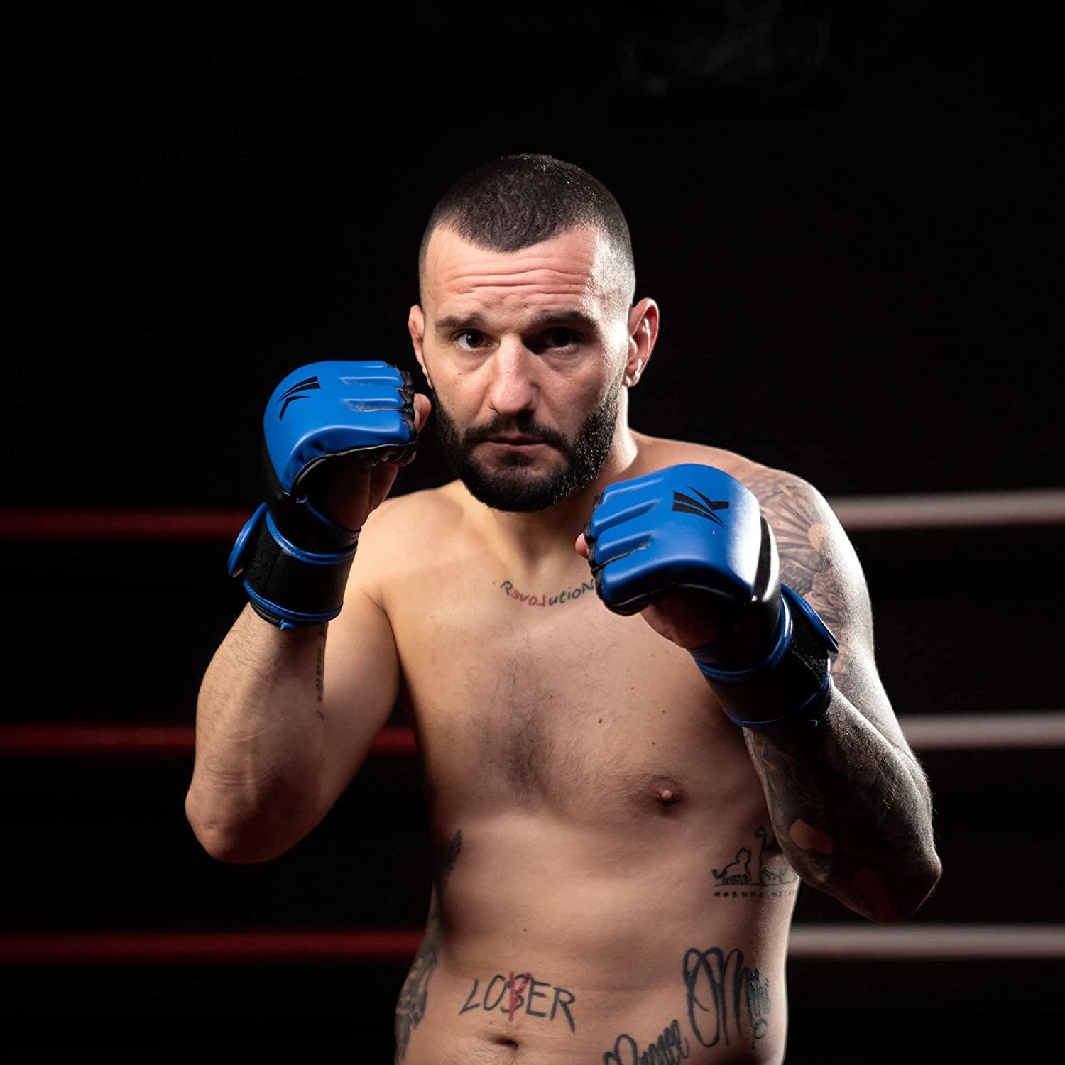 Kruzak – Guantes de boxeo de medio dedo, para hombres y mujeres, vendas de mano con palmas abiertas para grappling, kickboxing, sanda, sparring,