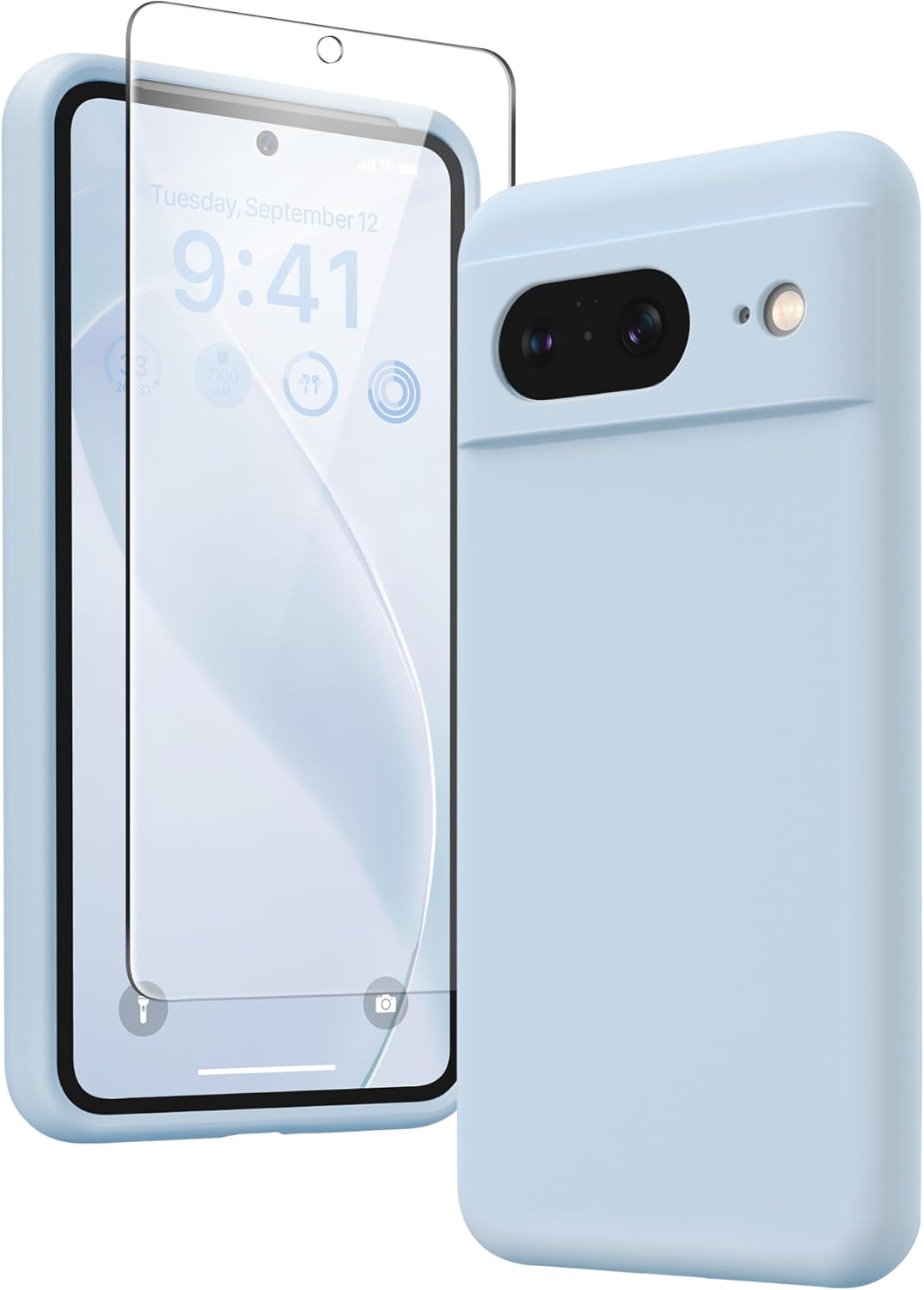 GONEZ Compatible con Google Pixel 8, funda de silicona líquida con 2 protectores de pantalla, funda protectora de cuerpo completo, a prueba de