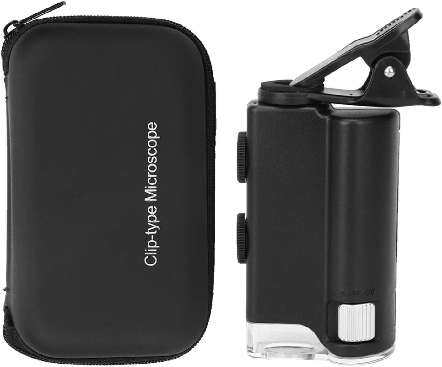 Microscopio de clip 60-100X con luz LED, lupa portátil, lupa de bolsillo con lente de aumento de bolsillo para teléfonos móviles universales,