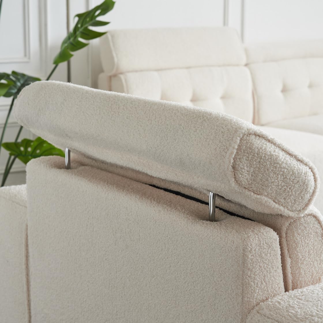 Sofá de terciopelo de peluche de 3 plazas de 120 pulgadas con cómodos asientos anchos, cojín ajustable moderno de mediados de siglo, reposabrazos