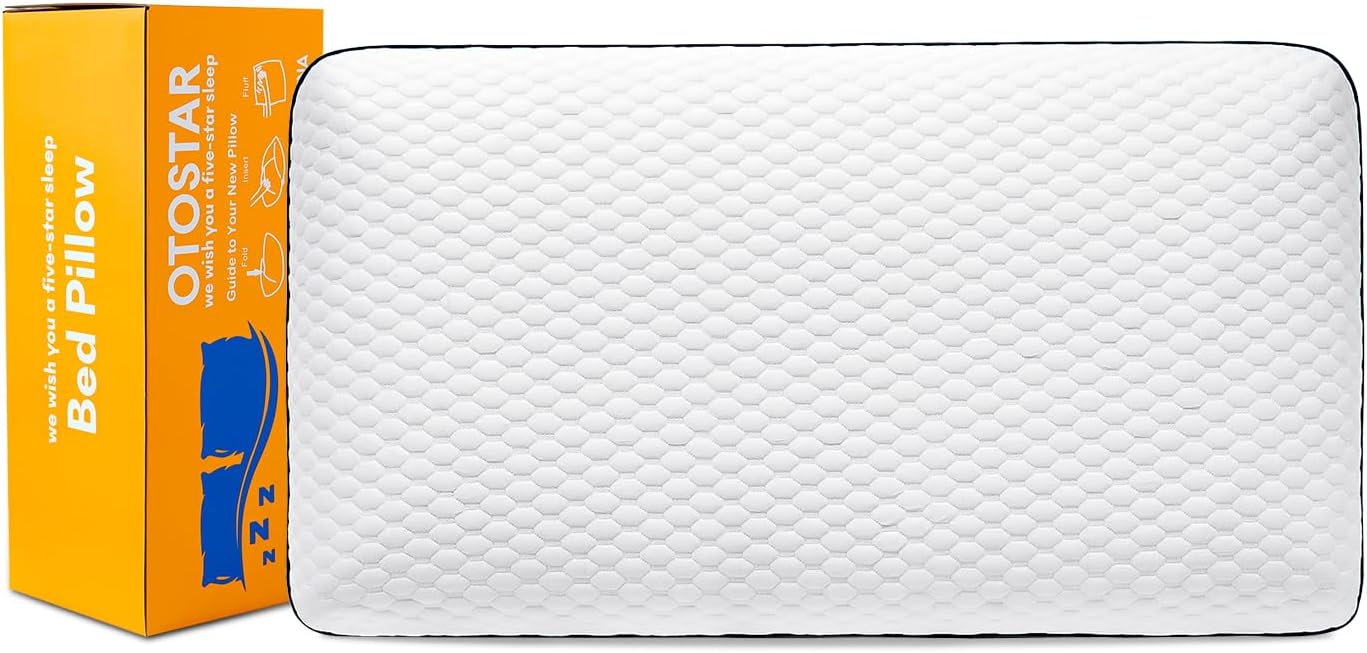 OTOSTAR Almohada de espuma viscoelástica, almohada de cama refrescante y ventilada con funda de almohada refrescante lavable, almohada de espuma
