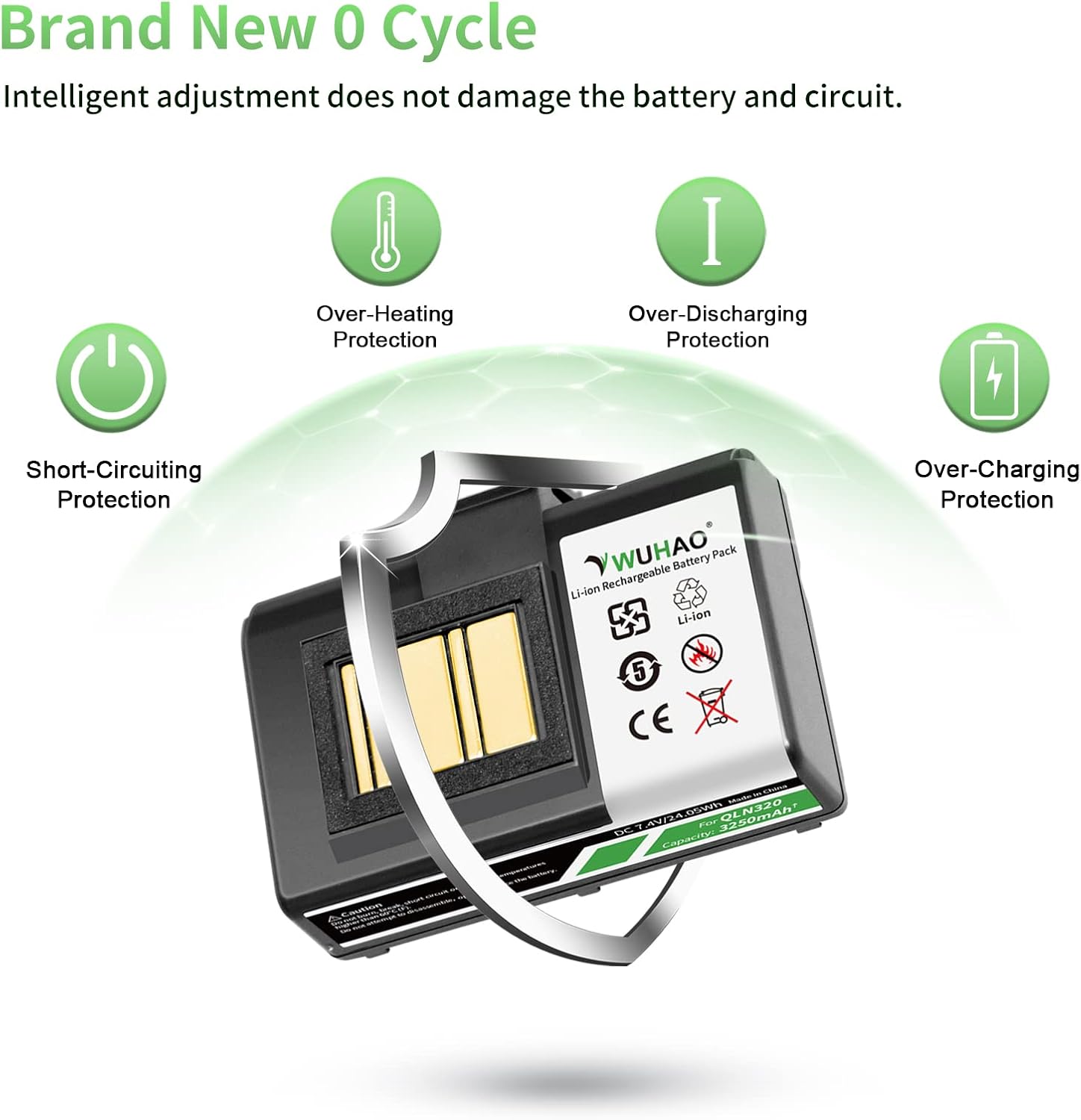WUHAO Batería de repuesto para impresora Zebra ZQ520 2023 actualizada 3250mAh para impresoras Zebra QLn320 QLn220 ZQ500 ZQ510 ZQ610 ZQ610HC ZQ620
