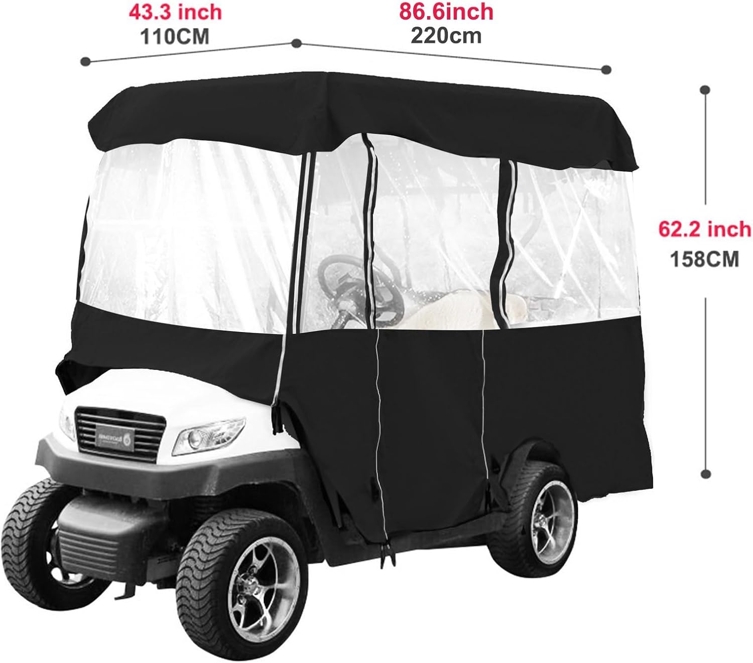 Waterproof 4-Person Golf Cart Enclosure with Transparent Windows, Fits EZGO, Club Car, Yamaha Cart – Deluxe Fairway Cover