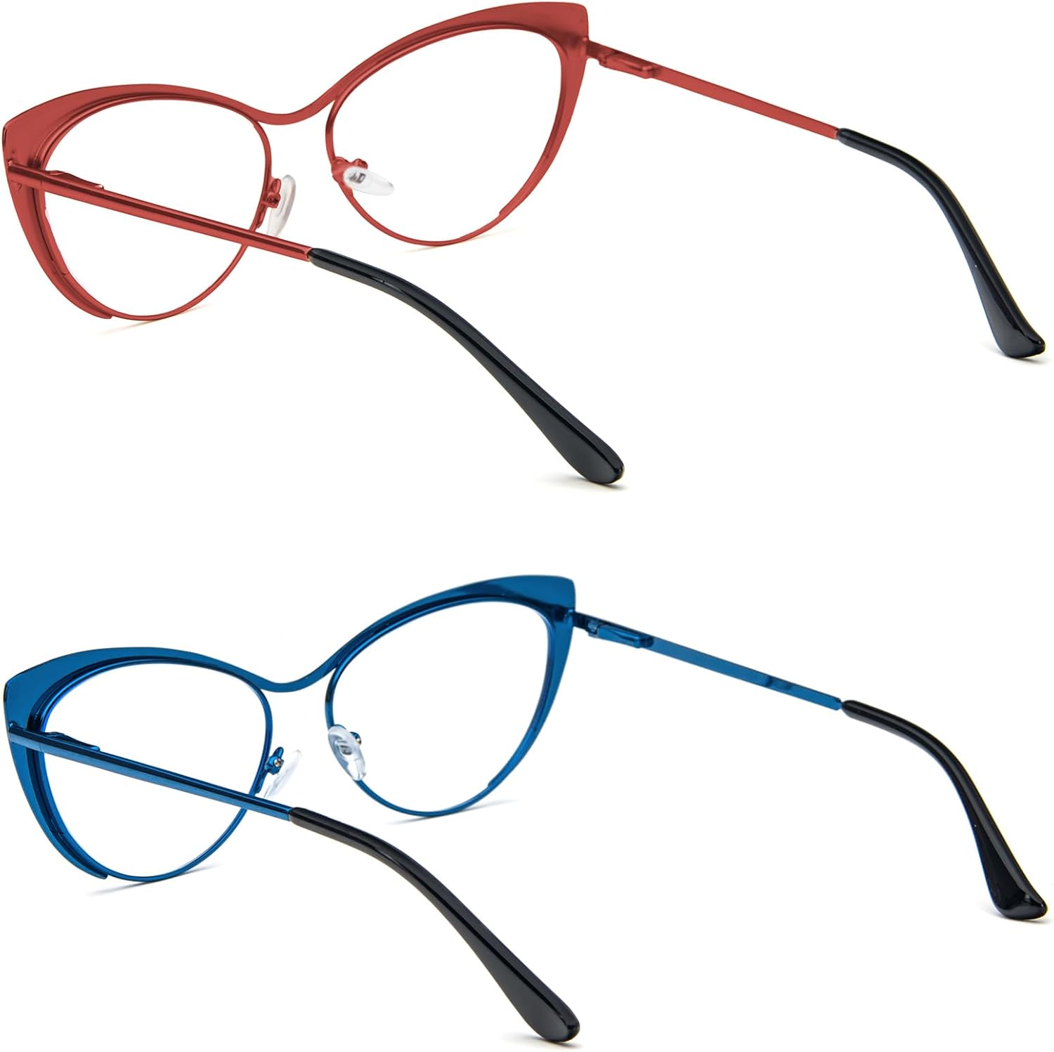 KoKoBin Gafas de lectura de ojo de gato, 2 pares de lentes de marco de metal, lectores de bisagra de resorte con bolsa de cuero para hombres y