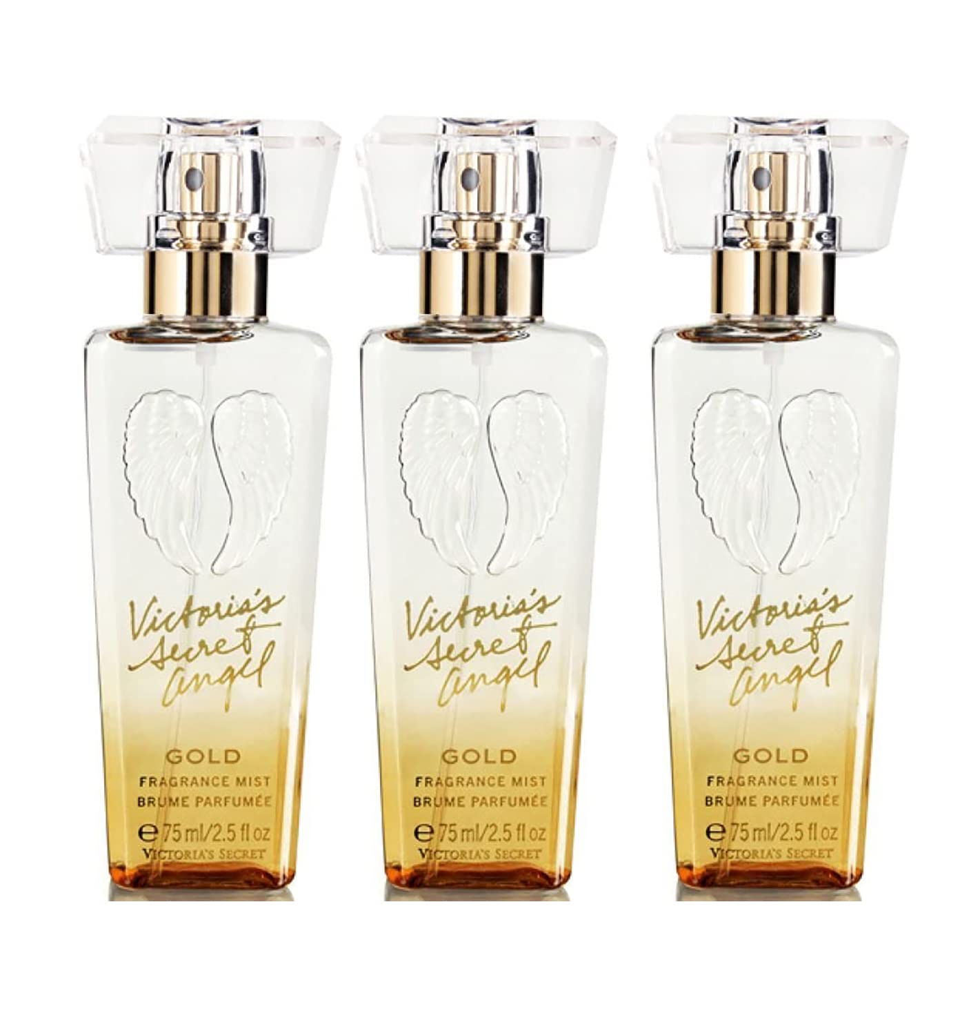Victoria’s Secret Fragancia corporal en espray tamaño de viaje, 2.5 onzas líquidas, lote de 3 (oro ángel)