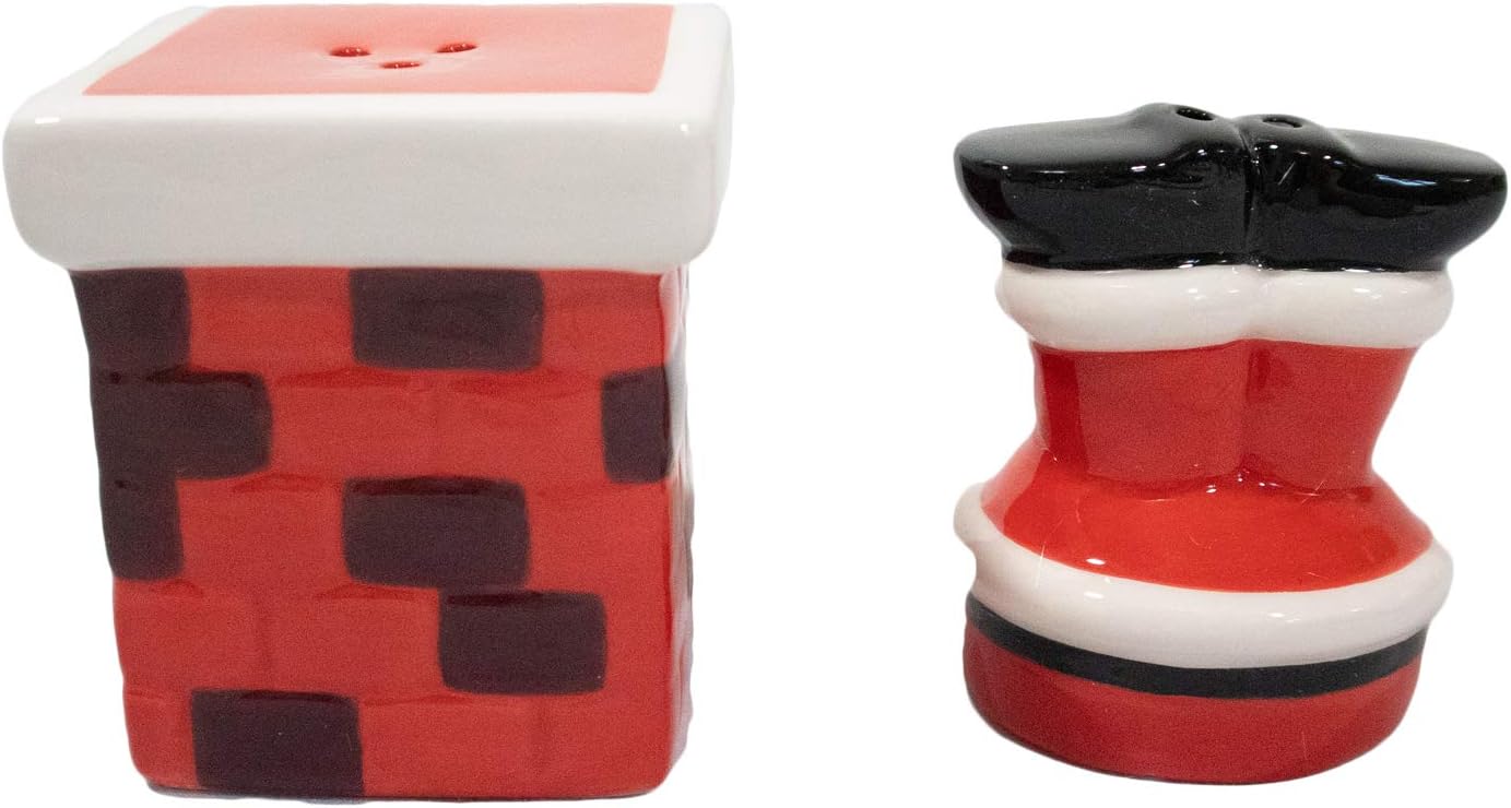 Christmas Special Edition! Juego de salero y pimentero de cerámica (chimenea y patas de Papá Noel)