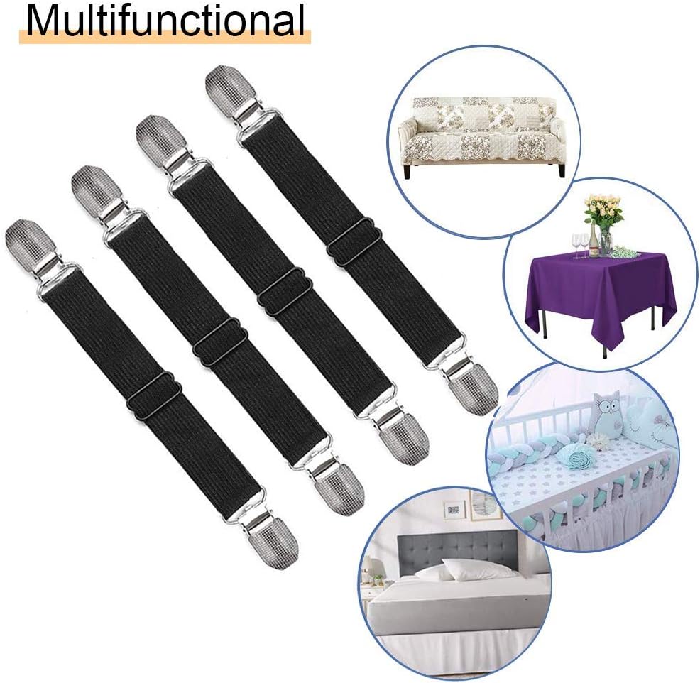 4 clips de correas ajustables para sábanas, soporte elástico para sábanas y tirantes, agarradores para sujetar sábanas, colchones, sofá, mantel,