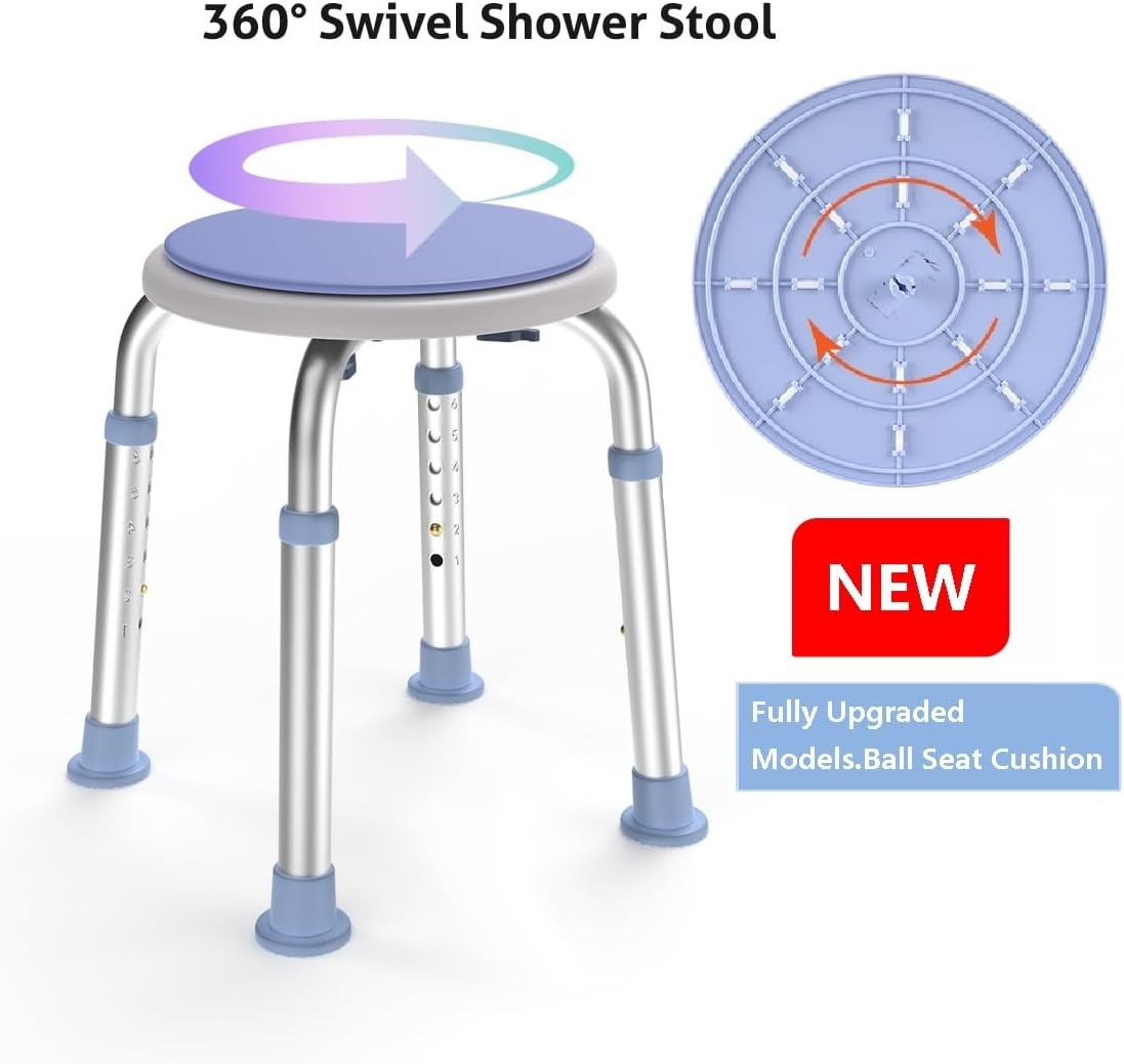 DELOG Silla de ducha giratoria de 360 grados, 300 libras, taburete de ducha giratorio para herramienta de ducha interior, asiento de ducha ajustable