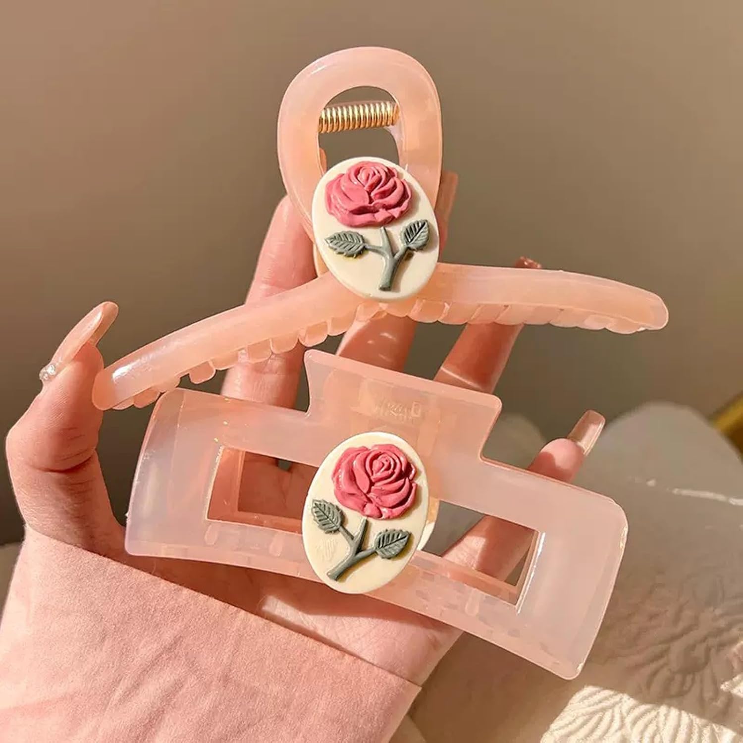 Agirlvct Pinzas de pelo rosas para mujer, 2 piezas para pinzas grandes de 4 y 5 pulgadas, pinzas grandes para cabello rizado y grueso, clip de