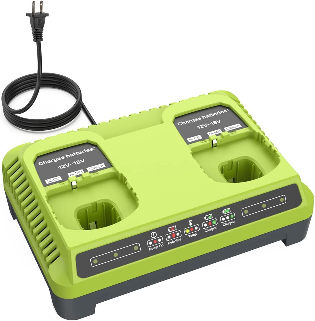 WaxPar 2 puertos P117 para cargador Ryobi compatible con Ryobi 18v cargador de batería dual ONE+ P117 P118 12V-18V Max Li-Ion NiCd NiMh batería P100