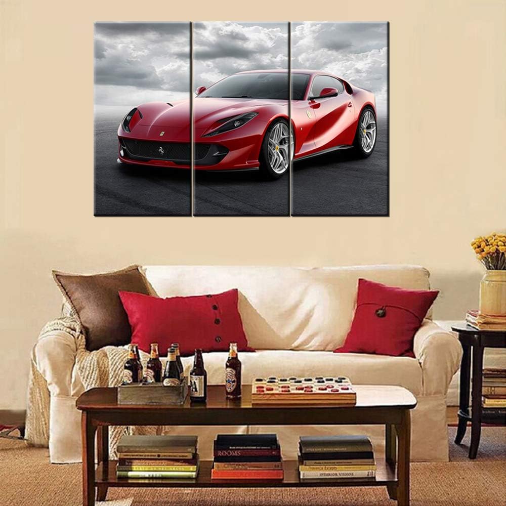 Pósteres de auto deportivo rojo en blanco y negro enmarcado, arte de pared de autos de carreras, imágenes impresas en lienzo, pintura para sala de