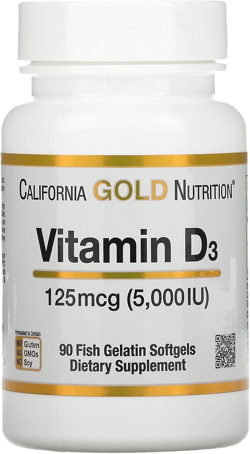 Suplemento de vitamina D3 de California Gold Nutrition  Apoyo para huesos y dientes saludables  Apoyo al sistema inmunológico  Sin gluten, sin OMG