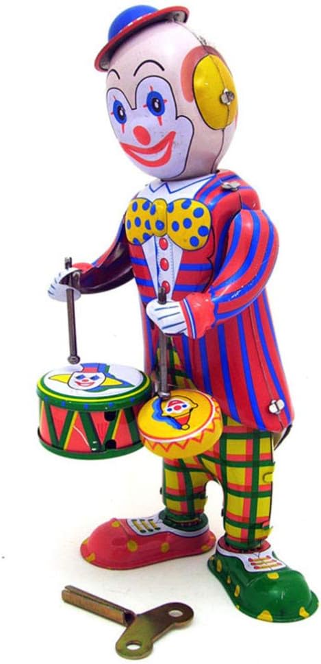 Toddmomy Figura de hojalata de juguete de payaso de cuerda de cuerda, juguete de batería de hojalata, figura de payaso de batería, juguete de mesa