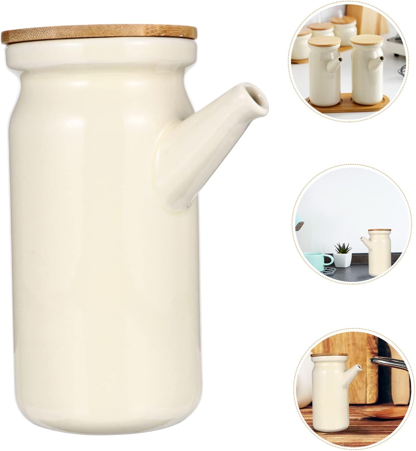 HOMSFOU Recipiente de aceite de cerámica con tapa, dispensador de aceite de ensalada, botellas de vinagre, botella de salsa de cerámica, aceite de