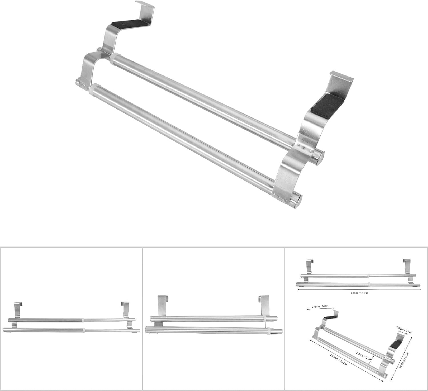 Toallero retráctil de acero inoxidable para colocar sobre la puerta, toallero para baño, bar, dormitorio, toallero (doble poste retráctil de 15.7 in)