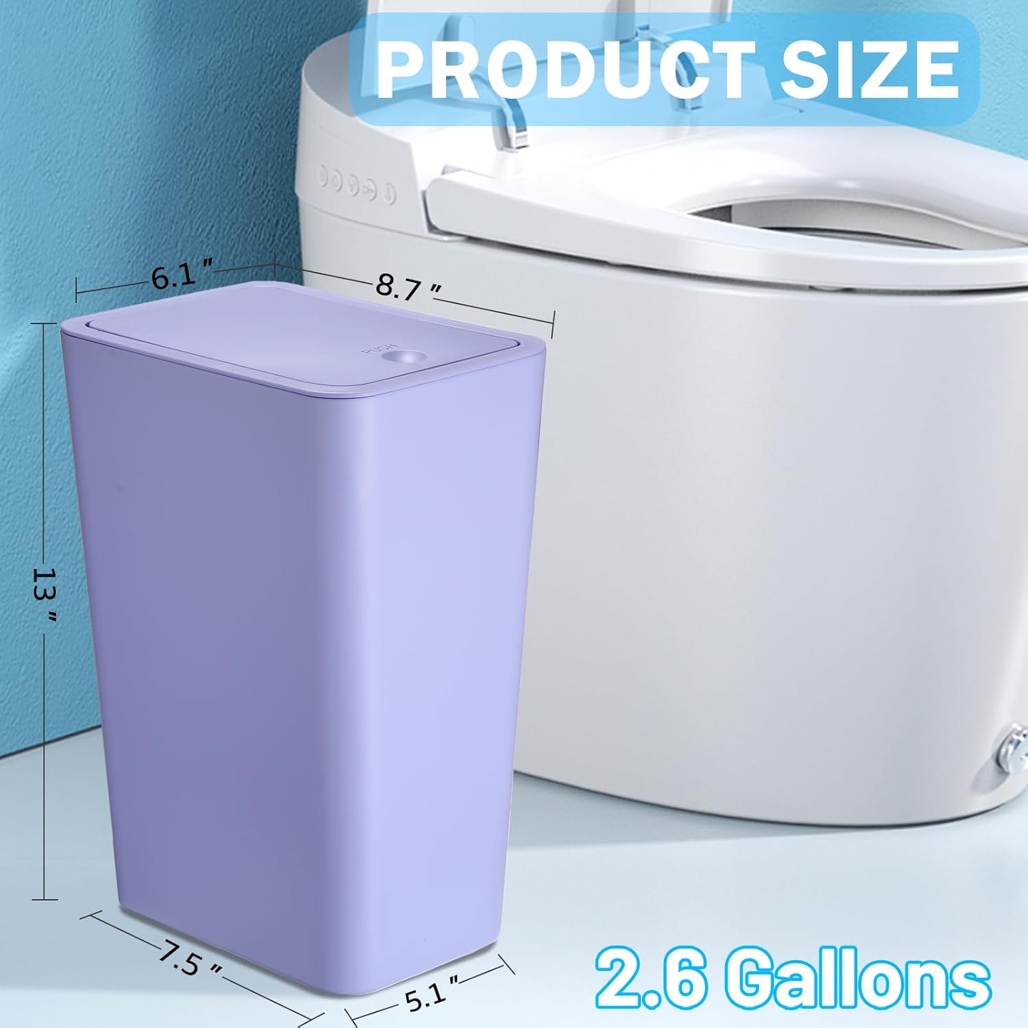 Paquete de 3 cubos de basura pequeños para baño con tapa, papelera delgada de 10 litros2.6 galones con tapa desplegable para dormitorio, oficina,