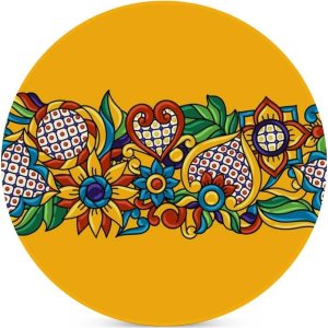 Kuizee Juego de posavasos de talavera mexicana, flores ornamentales amarillas de cerámica absorbente, posavasos, apartamento, cocina, habitación, Kuizee Juego de posavasos de talavera mexicana, flores ornamentales amarillas de cerámica absorbente, posavasos, apartamento, cocina, habitación,