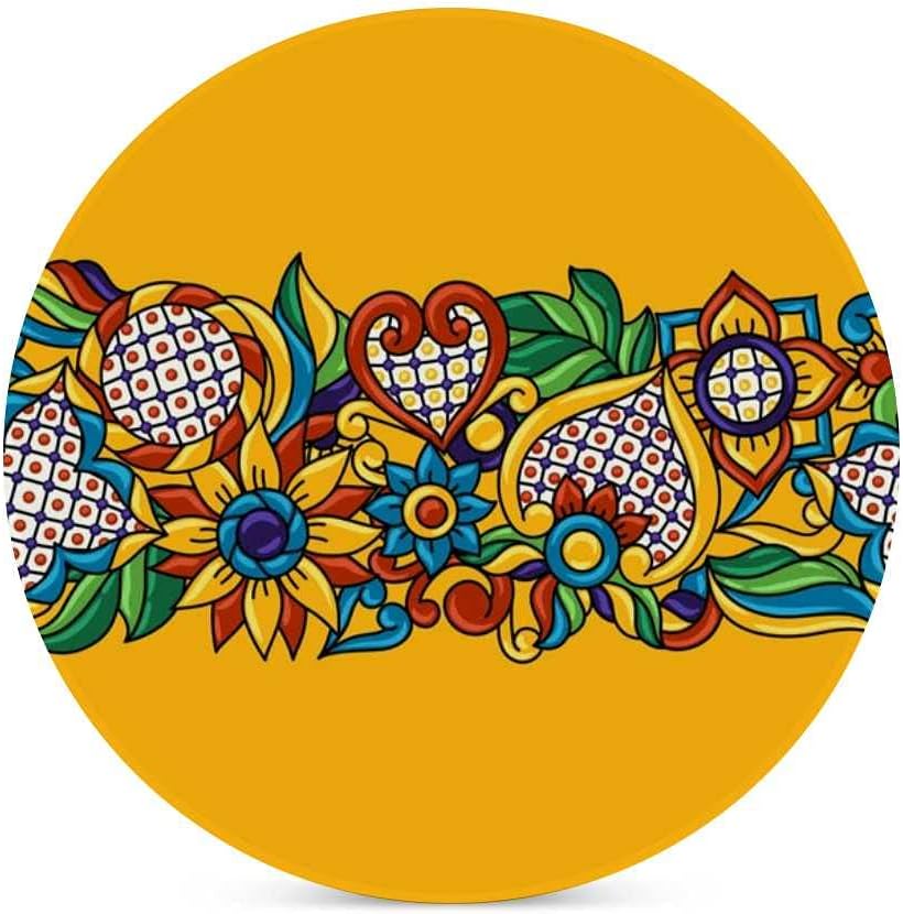 Kuizee Juego de posavasos de talavera mexicana, flores ornamentales amarillas de cerámica absorbente, posavasos, apartamento, cocina, habitación,