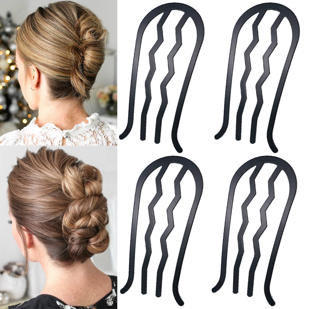 4 peines en forma de U para el cabello para mujer, accesorios para el cabello, peines laterales para moño, estilo francés, tenedores para peinado